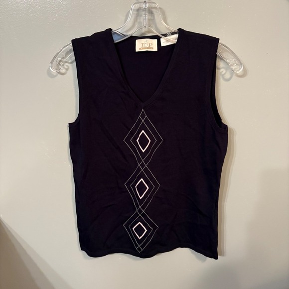 E P PRO Sweaters - EP Pro Dark Navy Blue V-neck Sleeveless Knit Sweater Vest (Women's Small)